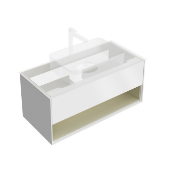 фото KMPMCb100MSg1 Тумба Plaza Modern/Плаза Модерн подвесная 100, push, 1 ящик, подсветка, белая матовая+шалфей КЕРАМА МАРАЦЦИ